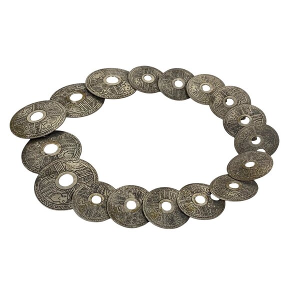 Raven Bird Tribal Style Silver Tone Engraved Disc Bib Statement Necklace 16" - Picture 5 of 7